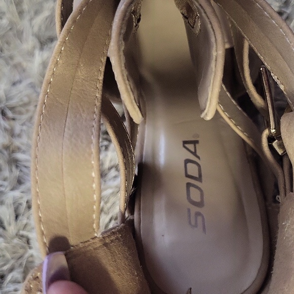 Soda Tan Heeled Ankle Boots with Buckles - Picture 3 of 6